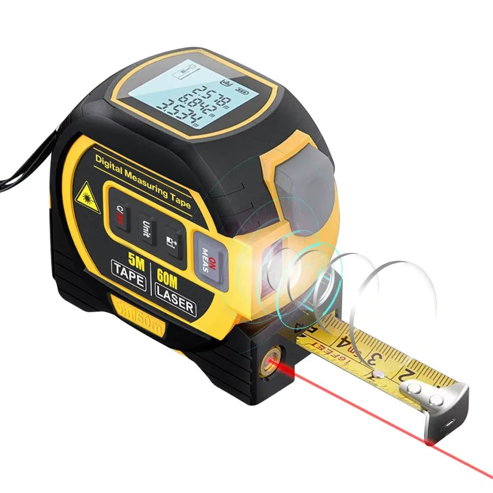 3 in 1 Laser Rangefinder 5M Tape Measure Ruler LCD Backlight Distance Meter Measurement Device Building with Display