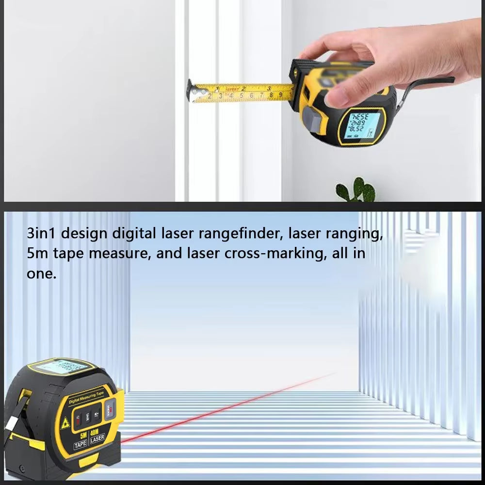 3 in 1 Laser Rangefinder 5M Tape Measure Ruler LCD Backlight Distance Meter Measurement Device Building with Display