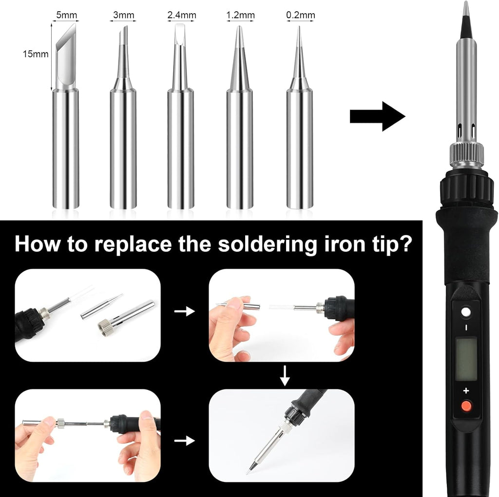 Soldering Iron Kit, 80W Professional Soldering Kit for Electronics Adjustable Temperature Soldering Iron Tool with Solder Wire, Tweezers, Soldering Iron Stand