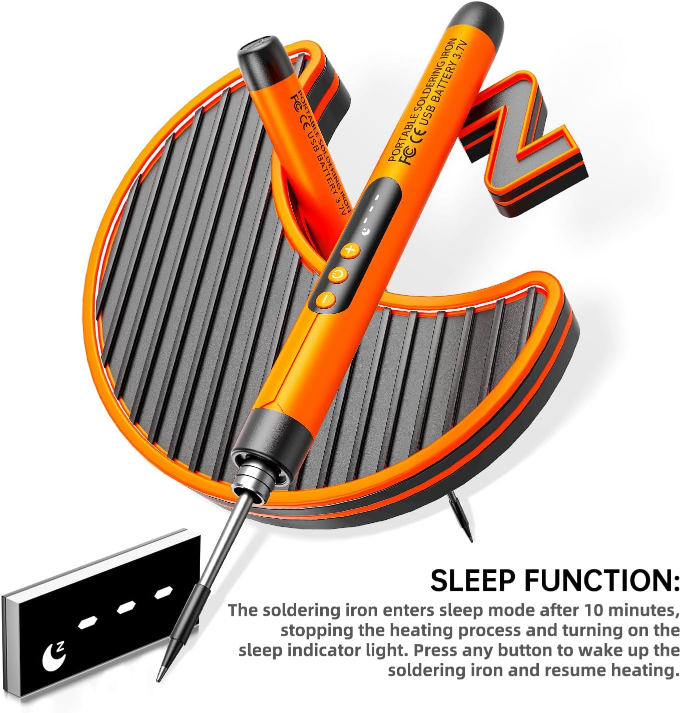 Soldering Iron Kit - Cordless USB Rechargeable Soldering Iron with 3-Speed Temperature Adjustment, Portable Heating Core, Soldering Iron Cord, Rosin, Soldering Iron Stand & Storage Box (Orange)