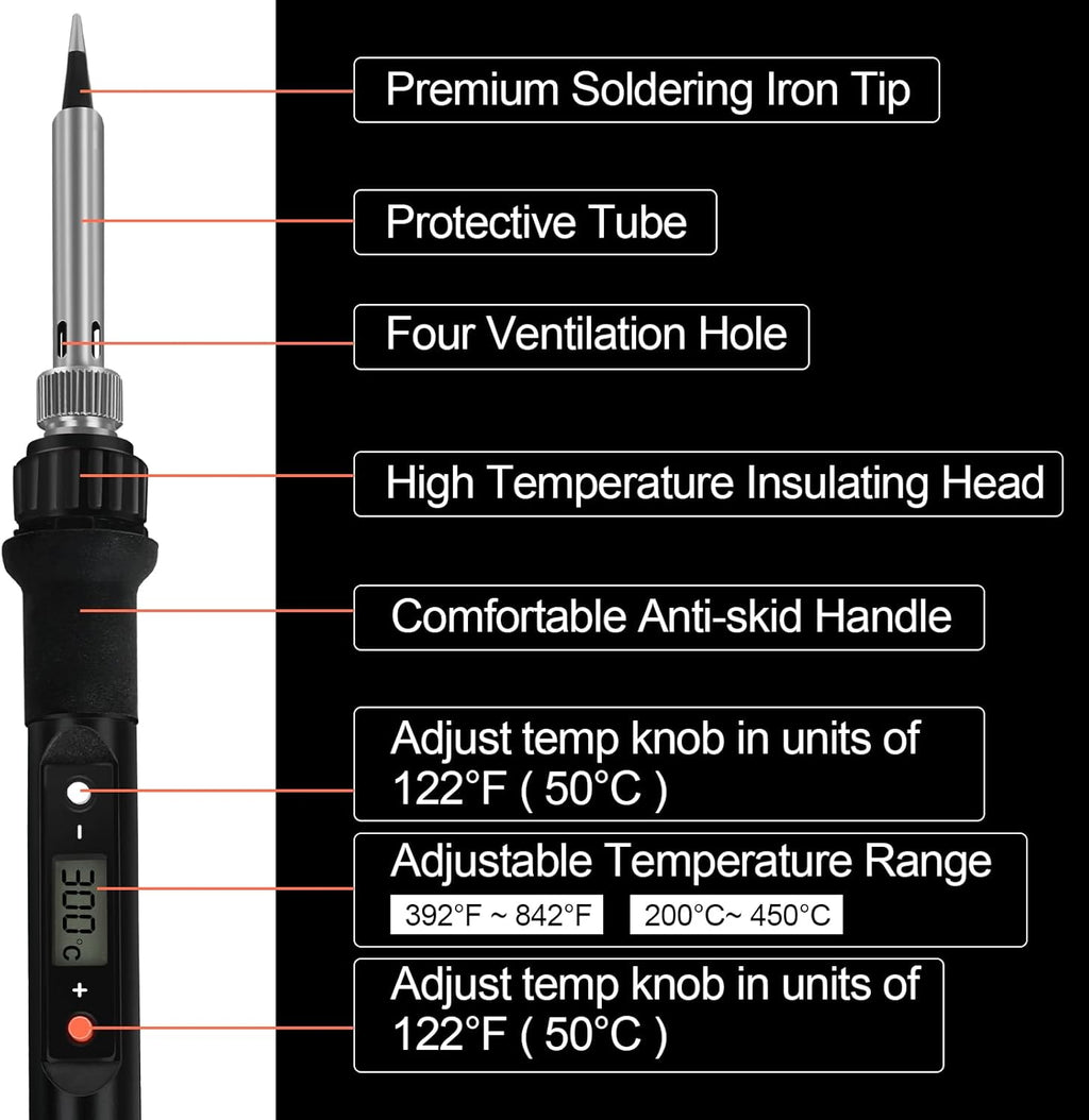 Soldering Iron Kit, 80W Professional Soldering Kit for Electronics Adjustable Temperature Soldering Iron Tool with Solder Wire, Tweezers, Soldering Iron Stand