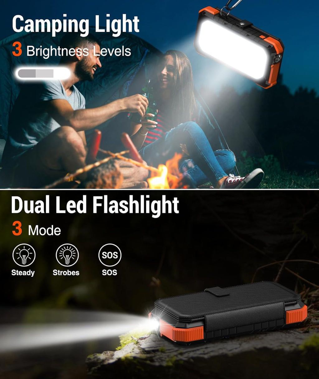 Solar Charger Power Bank, Pd 18W QC3.0 Fast Charging 20000Mah Solar Powered Powerbank with 4 Foldable Panels, Type C Input/Output, Camping Light SOS Flashlight, Compass Carabiner