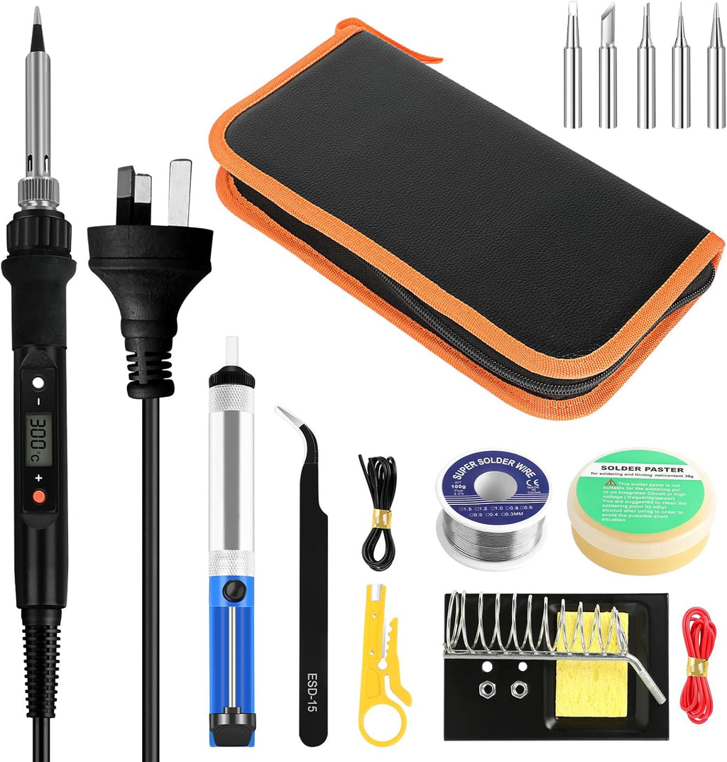 Soldering Iron Kit, 80W Professional Soldering Kit for Electronics Adjustable Temperature Soldering Iron Tool with Solder Wire, Tweezers, Soldering Iron Stand