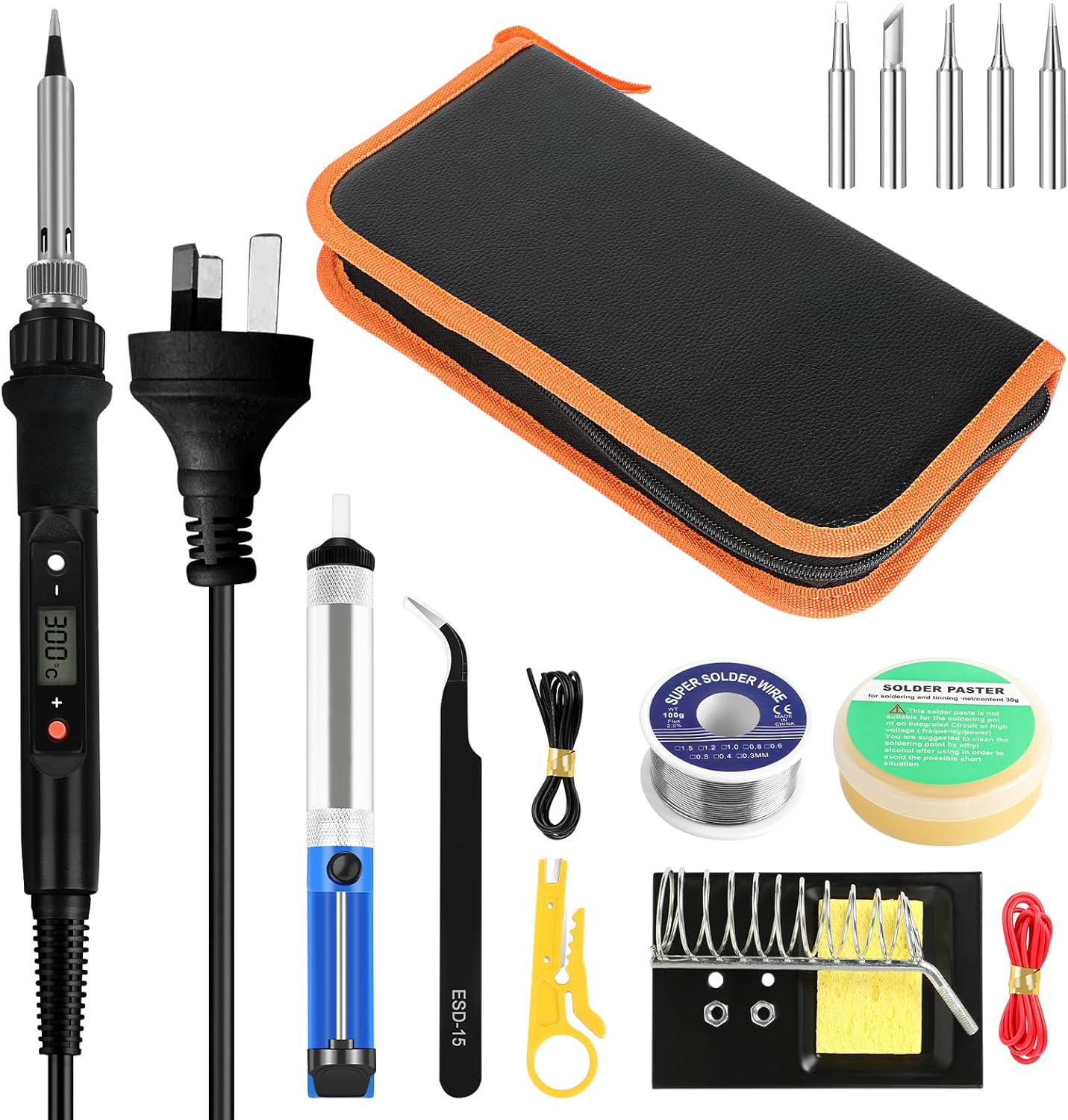 Soldering Iron Kit, 80W Professional Soldering Kit for Electronics Adjustable Temperature Soldering Iron Tool with Solder Wire, Tweezers, Soldering Iron Stand