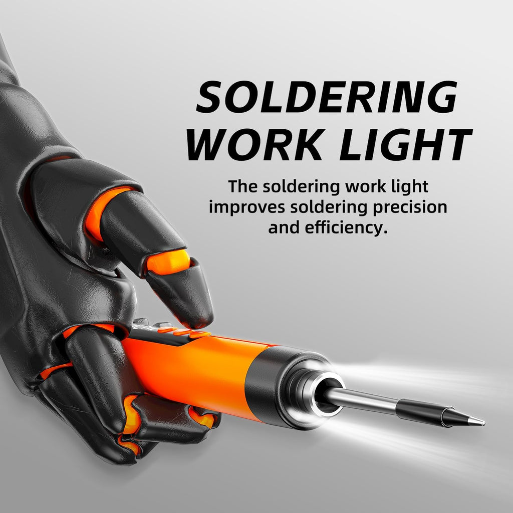 Soldering Iron Kit - Cordless USB Rechargeable Soldering Iron with 3-Speed Temperature Adjustment, Portable Heating Core, Soldering Iron Cord, Rosin, Soldering Iron Stand & Storage Box (Orange)