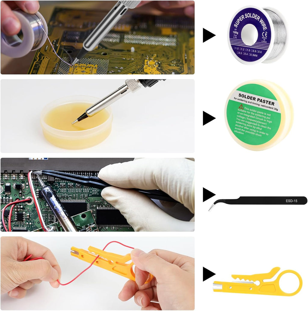 Soldering Iron Kit, 80W Professional Soldering Kit for Electronics Adjustable Temperature Soldering Iron Tool with Solder Wire, Tweezers, Soldering Iron Stand