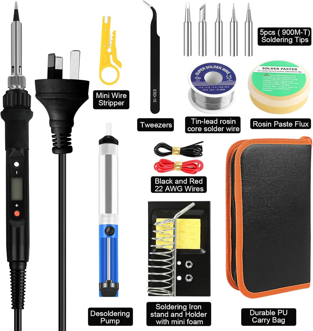 Soldering Iron Kit, 80W Professional Soldering Kit for Electronics Adjustable Temperature Soldering Iron Tool with Solder Wire, Tweezers, Soldering Iron Stand