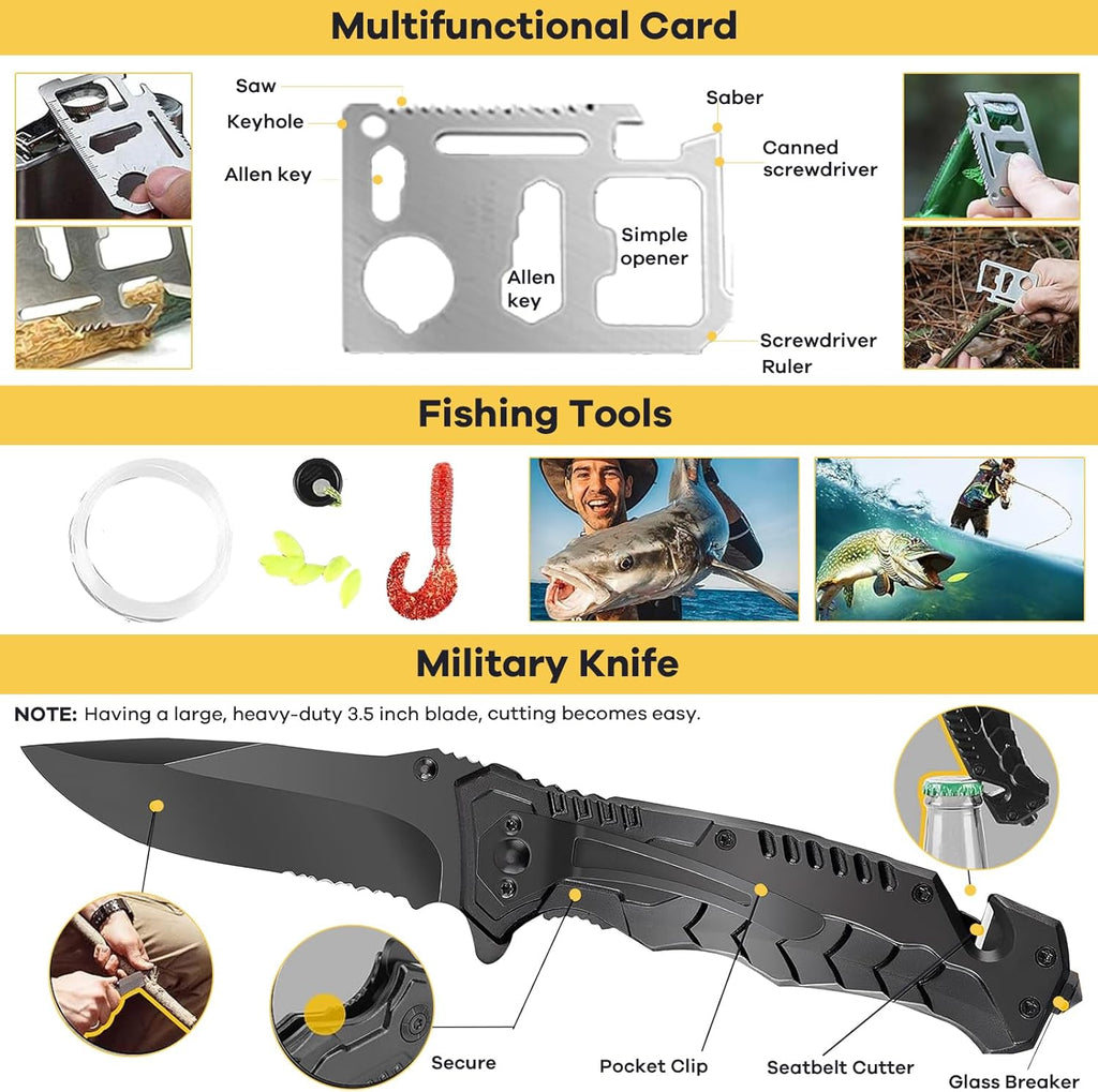 Survival Kit, Emergency Kit and First Aid Kit for Outdoor, Survival Gear , Perfect for Camping, Hiking and Hunting