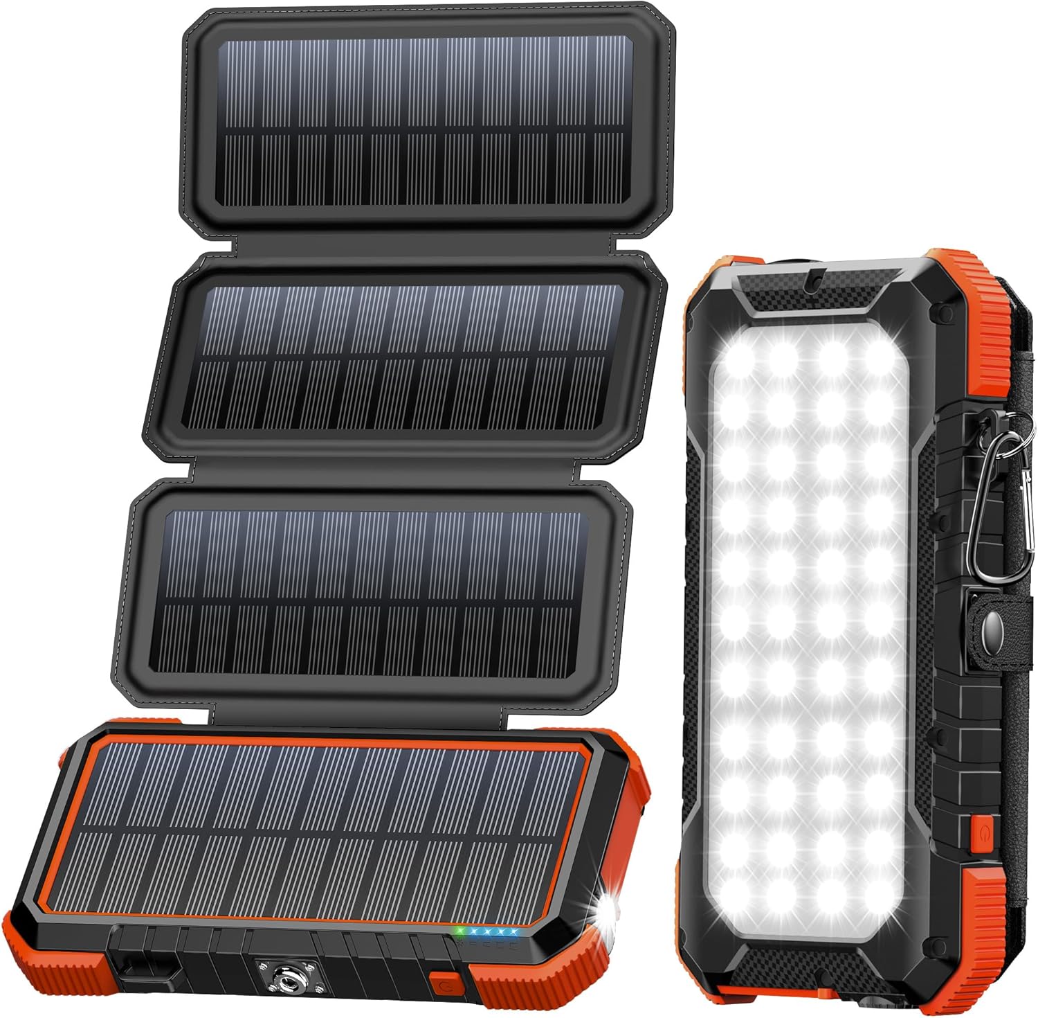Solar Charger Power Bank, Pd 18W QC3.0 Fast Charging 20000Mah Solar Powered Powerbank with 4 Foldable Panels, Type C Input/Output, Camping Light SOS Flashlight, Compass Carabiner