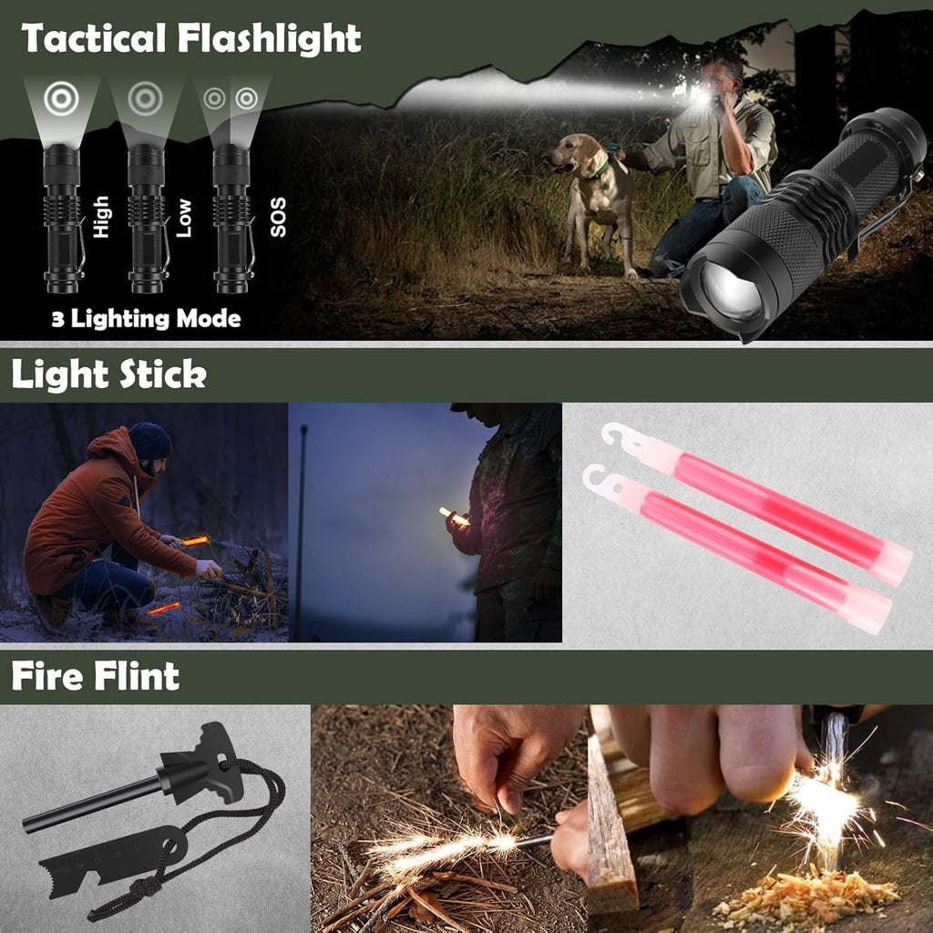 Survival Kit, Emergency Kit and First Aid Kit for Outdoor, Perfect for Camping, Outdoor Adventure, Hiking and Hunting