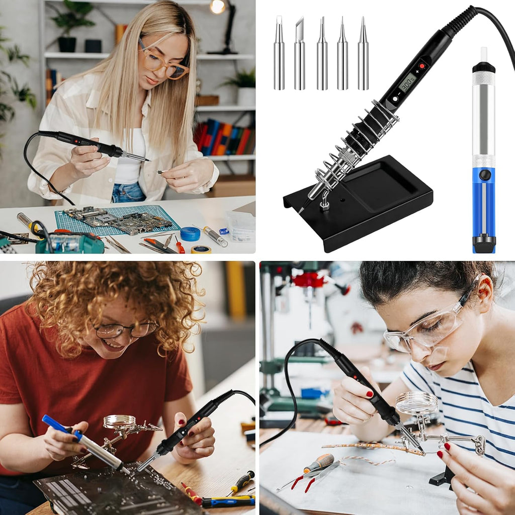 Soldering Iron Kit, 80W Professional Soldering Kit for Electronics Adjustable Temperature Soldering Iron Tool with Solder Wire, Tweezers, Soldering Iron Stand