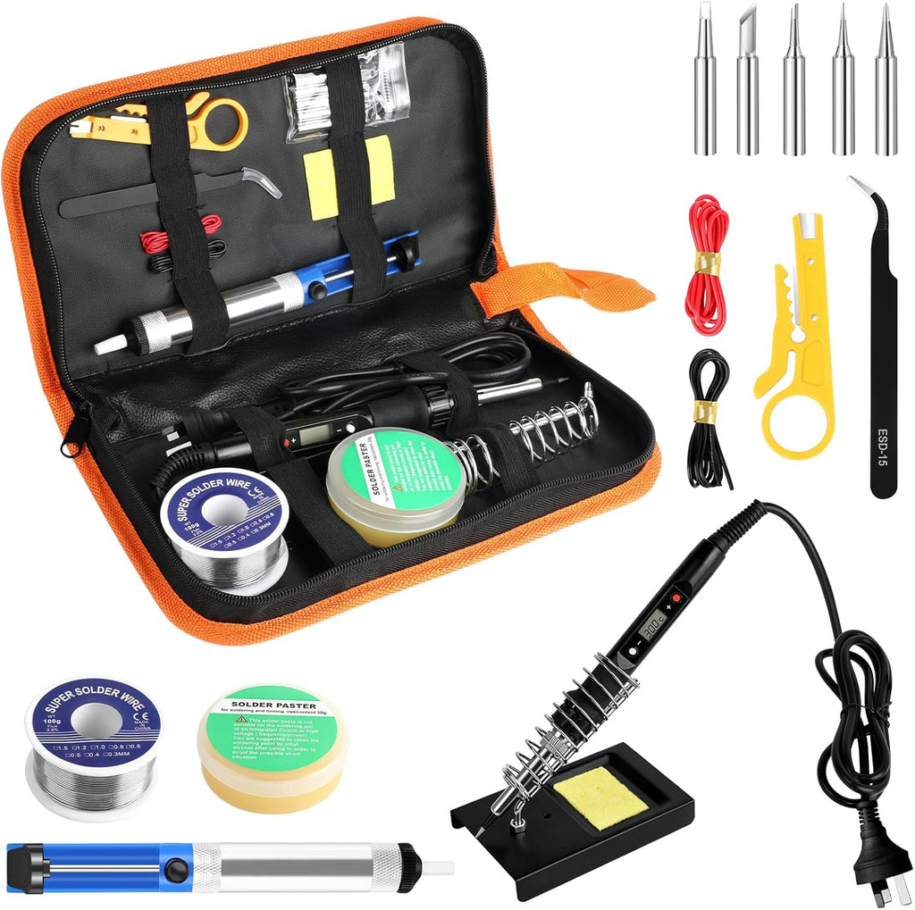 Soldering Iron Kit, 80W Professional Soldering Kit for Electronics Adjustable Temperature Soldering Iron Tool with Solder Wire, Tweezers, Soldering Iron Stand