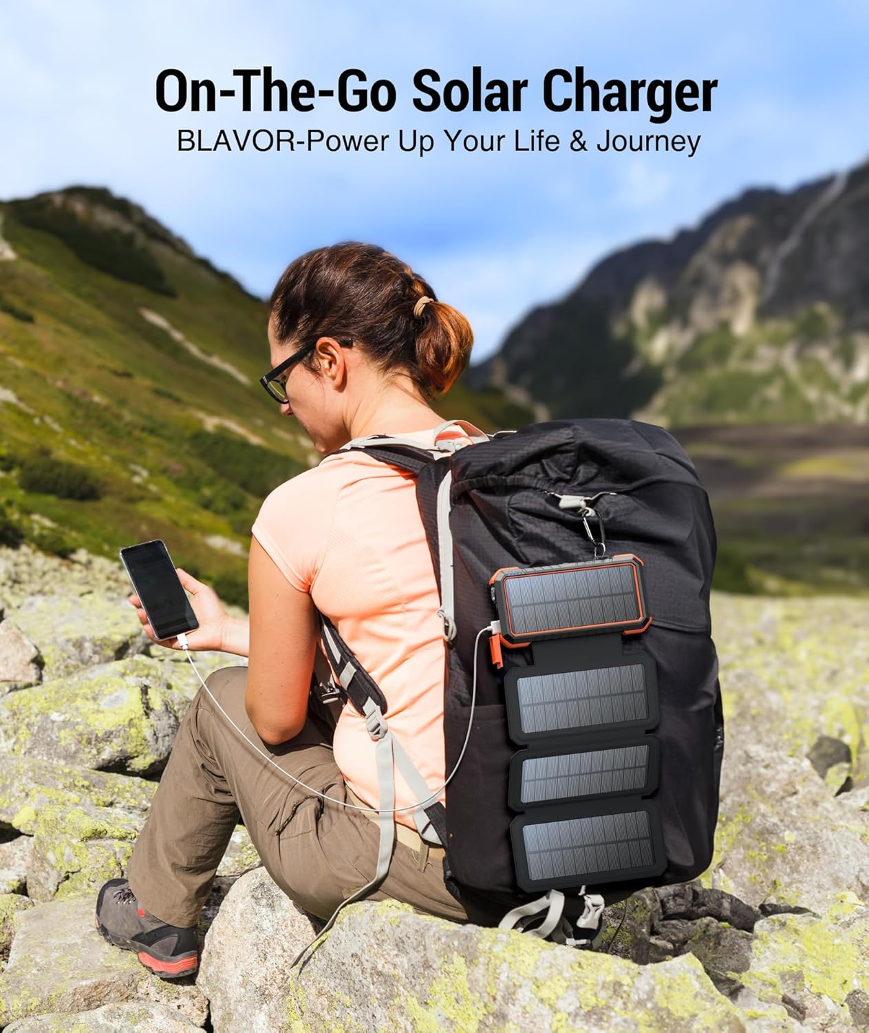 Solar Charger Power Bank, Pd 18W QC3.0 Fast Charging 20000Mah Solar Powered Powerbank with 4 Foldable Panels, Type C Input/Output, Camping Light SOS Flashlight, Compass Carabiner