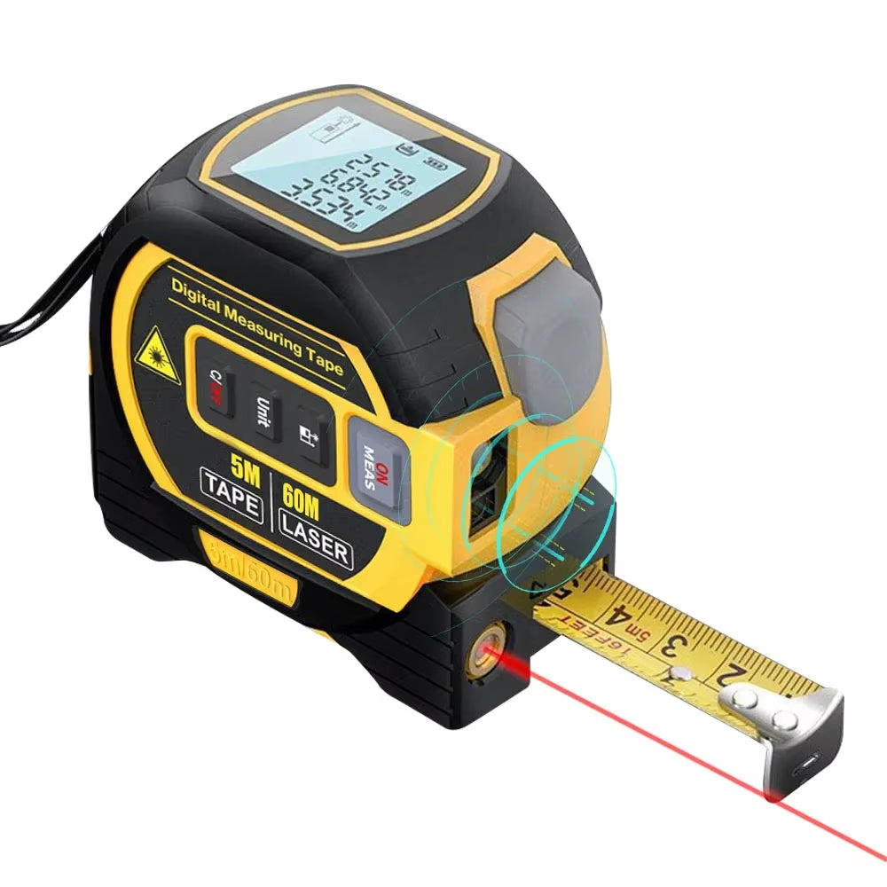 3 in 1 Laser Rangefinder 5M Tape Measure Ruler LCD Backlight Distance Meter Measurement Device Building with Display